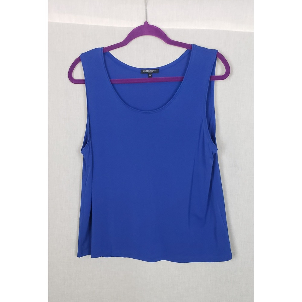 Eileen Fisher PL Cobalt Blue 100% Silk Tank Top Blouse Quiet Luxury Classic Chic